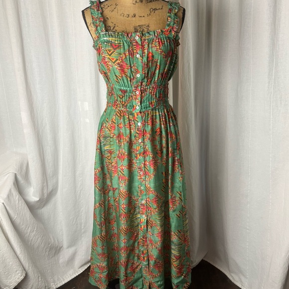 Chufy Dresses & Skirts - Chufy Kathmandu Heights Southwest Aztec Print Midi Dress Green Sleeveless Sz M